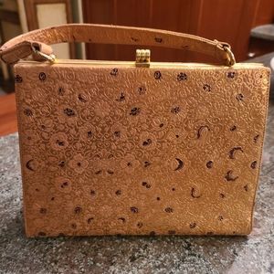 Vintage leather purse. Gold floral embossed